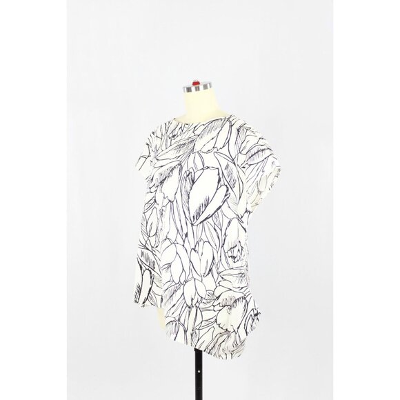 BRYN WALKER Ivy White Black Tulip Floral Cotton Oversized Tunic Top, Size S - Picture 4 of 14